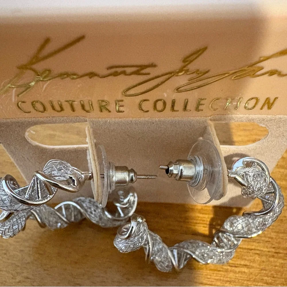 Kenneth Jay Lane Silver Twist Design Earrings - Picture 3 of 3